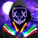 Halloween Scary Mask with LED Gloves Kit, LED Costume Mask EL Wire Light Up Mask for Halloween Costume Festival Cosplay (Purple) - Glow-Paradise