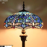 WERFACTORY Tiffany Floor Lamp Dragonfly Blue Stained Glass Standing Reading Light 16X16X64 Inches Antique Pole Corner Lamp Decor Bedroom Living Room Home Office (LED Bulb Included) S631 Series - Glow-Paradise