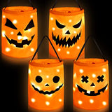 4 Pieces LED Light Halloween Candy Bags Light up Halloween Party Bags Pumpkin Large Halloween Treat Bags Multipurpose Portable Collapsible Reusable Halloween Bags for Trick or Treating (Scary Style) - Glow-Paradise