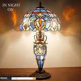WERFACTORY Tiffany Style Lamp Blue Purple Cloud Stained Glass Table Lamp 12X12X22 Inches Mother-Daughter Vase Desk Reading Light Decor Bedroom Living Room Home Office (LED Bulb Included) S558 Series - Glow-Paradise