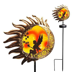 Ostritec Solar Lights Outdoor Garden, Sun Moon Fairy Copper Ground Stake Lights, Waterproof Metal Glass Lights Decor for Lawn Patio Pathway Courtyard Halloween - Glow-Paradise