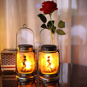 ANGMLN Solar Flame Halloween Lanterns Outdoor Waterproof, 2 Pack Garden Hanging Halloween Fairy Lantern Solar Lights Decor with Flickering Flames for Patio Yard Clearance Halloween Outdoor Decorations - Glow-Paradise