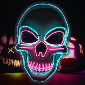 Halloween Scary Mask LED Light Up Mask for Halloween Festival Party with 3 Flash Modes Dual color(Blue Pink) - Glow-Paradise