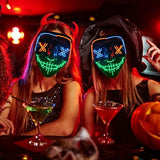Halloween Scary Mask with LED Gloves Kit, LED Costume Mask EL Wire Light Up Mask for Halloween Costume Festival Cosplay(Blue & Green & Red) - Glow-Paradise