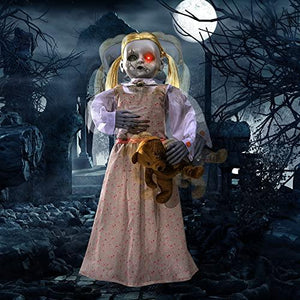ELAMAS 36'' Animatronic Doll Halloween Decorations - Sound Activated with Creepy Sound, Light Up Eyes, Scary Motion, Haunted House Holiday Decor Horror Prop for Indoor/Outdoor, Yard Lawn Decoration - Glow-Paradise