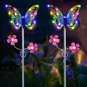 Outdoor Solar Garden Lights - 2 Pack Solar Metal Butterfly Decorative Lights - Newest Colorful LED Waterproof Solar Stake Lights for Garden, Patio, Yard, Lawn, Walkway Decoration(Blue) - Glow-Paradise