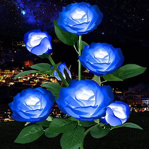 Outdoor Solar Lights Garden Stake Lights 7 Rose Flowers Path Solar Garden Lights Decorative Lights for Patio Yard Pathway Landscape Lighting (Blue) - Glow-Paradise