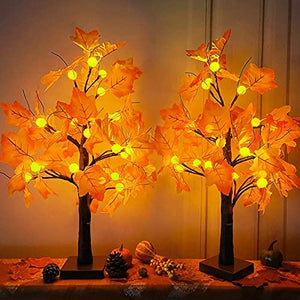 TURNMEON Fall Decor 2 Pack 24''/2FT Lighted Maple Tree Timer Halloween Thanksgiving Decorations Tabletop Fall Tree 48 LEDs Battery Powered Pumpkin Light Autumn Indoor Outdoor Home Decor(Orange Red) - Glow-Paradise