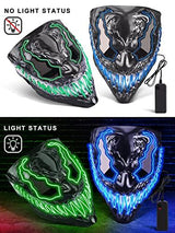 Venobat Halloween Mask LED Light Up Mask for Adults Kids - 4 Pack Cool Neon Glow Mask with Dark and Evil Glowing Eyes 3 Lighting Modes El Wire for Halloween Costume Festival Cosplay (Red+Blue+Purple+Green) - Glow-Paradise