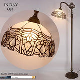 WERFACTORY Tiffany Floor Lamp White Crystal Bent Stained Glass Arched Lamp 12X18X64 Inches Gooseneck Adjustable Corner Standing Reading Light Decor Bedroom Living Room (LED Bulb Included) S508W Series - Glow-Paradise