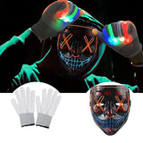 Halloween Scary Mask with LED Gloves Kit, LED Costume Mask EL Wire Light Up Mask for Halloween Costume Festival Cosplay (Blue&Orange) - Glow-Paradise