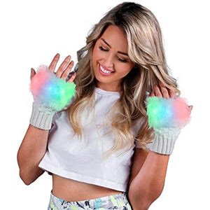 Light Up Fuzzy Fingerless LED Glow Gloves - Glow-Paradise