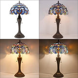 WERFACTORY Tiffany Style Table Lamp Blue Purple Cloud Stained Glass Bedside Antique Luxurious Desk Reading Light 12X12X22 Inches Decor Bedroom Living Room Home Office (LED Bulb Included) S558 Series - Glow-Paradise