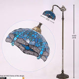 WERFACTORY Tiffany Floor Lamp Sea Blue Stained Glass Dragonfly Arched Lamp 12X18X64 Inches Gooseneck Adjustable Corner Standing Reading Light Decor Bedroom Living Room (LED Bulb Included) S622 Series - Glow-Paradise