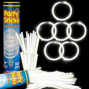 PartySticks Glow Sticks Party Supplies 100pk - 8 Inch Glow in The Dark Light Up Sticks Party Favors, Glow Party Decorations, Neon Party Glow Necklaces and Glow Bracelets with Connectors (White) - Glow-Paradise
