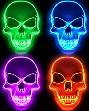 4 Pcs Halloween Mask LED Light up Scary Mask Spooky Skull Mask Cosplay Skeleton Mask for Festival Parties Costume Supplies Favor - Glow-Paradise