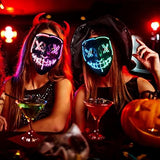 Halloween Scary Mask with LED Gloves Kit, LED Costume Mask EL Wire Light Up Mask for Halloween Costume Festival Cosplay (Blue & Green) - Glow-Paradise