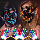 2 Pack Halloween Purge Masks Led Light Up Masks and Gloves Set for Halloween, Festival Cosplay (Style A) - Glow-Paradise