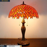 WERFACTORY Tiffany Table Lamp Red Wisteria Stained Glass Bedside Lamp 16X16X24 Inches Antique Desk Reading Light Metal Base Decor Bedroom Living Room Home Office (LED Bulb Included) S523R Series - Glow-Paradise