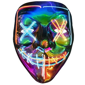 Halloween Purge Mask Light up - CHAOYU LED Scary Face Mask 2 Color Glow Mask with 3 Light Modes Masquerade Costume for Adults Kids Men Women(Orange & Ice Blue) - Glow-Paradise