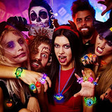 YUJUN 68PCS Halloween Light up Toys,Halloween Party Favors Flashing Ring Bracelets Necklace Trinkets Glow in The Dark LED Finger Lights for Kids Halloween Treats Games Gifts Prizes Non Candy Goodie Bag Fillers (4 Style) - Glow-Paradise