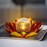 Gold Solar Flower Light Outdoor Decorations,Garden Glow Solar Lights with Metal Petal Waterproof,Glass Crackle Solar Powered Ball Decor Light for Tabletop,Ground,Walkway Yard - Glow-Paradise