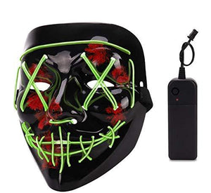 Depointer Halloween Scary Mask Cosplay Led Costume Mask EL Wire Light up Halloween Festival Party(Fluorescent Green) - Glow-Paradise