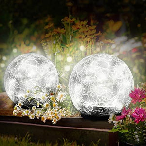 Garden Solar Lights Outdoor, 2 Pack Crack Glass Ball Solar Ground Lights, Waterproof 40 LED Solar Patio Lights for Walkway Garden, Yard, Lawm, Outdoor Decoration (White, 4.7 Inch) - Glow-Paradise