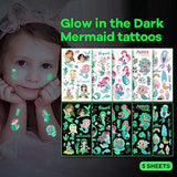 Luminous Temporary Tattoos for Kids, 224pcs Mixed Style Patterns Fake Funny Cute Waterproof Cartoon Tattoo with Mermaid, Pirate, Insect, Traffic Car for Kids Boys Girls Party Supplies Favor (20 Sheets) - Glow-Paradise