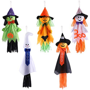 Aneco 5 Pack Halloween Hanging Decoration Scarecrow Pumpkin Ghost Hanging Decoration Trick or Treat Hanging Decoration, Assorted Sizes 18.9 and 25.2 Inches - Glow-Paradise