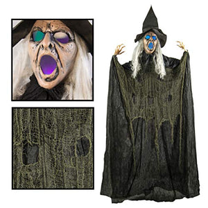 Creepy Looking 6 Feet Witch Halloween Decorations with Glowing Eyes - Glow-Paradise