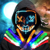 Halloween Scary Mask with LED Gloves Kit, Costume Mask EL Wire Light Up Mask for Halloween Costume Festival Cosplay(Orange & Blue) - Glow-Paradise