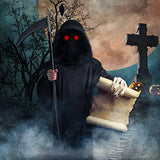 Halloween Grim Reaper Costume Kids Adult with Red Glowing Eyes and Scythe, Scary Halloween Phantom Costumes for Women Men Adults Death Costume - Glow-Paradise
