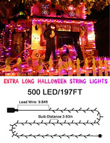 197FT Orange Purple Halloween Lights Outdoor, 500LEDs Plug-in Fairy String Light with 8 Lighting Modes & Timer Waterproof for Home Garden Yard Xmas Holiday Party Thanksgiving Festival Decoration - Glow-Paradise