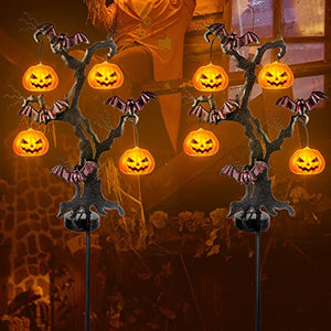 Brwoynn Solar Halloween Yard Decorations, Outdoor LED Solar Powered Pumpkin Tree Halloween Pathway Lights, Metal Garden Stakes Lawn Yard Ornament, Set of 2 - Glow-Paradise