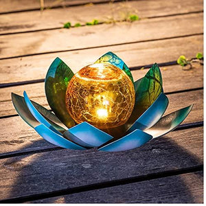 Huaxu Solar Light Outdoor Metal Glass Decorative Waterproof Garden Light LED Lotus Flower Table Lamp - Glow-Paradise