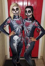 Pink Queen Womens Halloween Skeleton Print Cosplay Outfit Costume Jumpsuit - Glow-Paradise