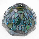 WERFACTORY Tiffany Lamp Bedside Table Lamp, Sea Blue Stained Glass Dragonfly Desk Reading Light, Thin Metal Leaf Base 8X10X21 Inches Decor Small Space Bedroom Home Office LED Bulb Included S147 Series - Glow-Paradise