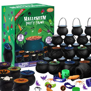 ATFUNSHOP 240 PCS Halloween Party Favors 30 Pack Prefilled Small Plastic Witch Cauldron Halloween Toys in Bulk Halloween Prizes Gifts Miniatures for Kids Trick or Treat - Glow-Paradise