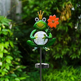 Garden Solar Lights Outdoor Decorations, Waterproof Frog Crackle Glass Globe Metal Garden Stake Lights, Solar Powered Warm White LED Light for Halloween Christmas Pathway Lawn Patio Yard Decor(Flower) - Glow-Paradise