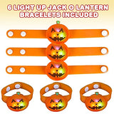 ArtCreativity Light Up Halloween Bracelets, Set of 6, Jack o Lantern Wristbands for Kids with 3 Light-Up Modes, LED Halloween Costume Accessories, Halloween Party Favors and Non-Candy Treats - Glow-Paradise