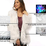 Led Fur Jacket For Women - Men Neon Light Up Coat White Glow Faux Fur Costume For Halloween Christmas Edc Rave Party Burning Man Outfit Clothing - Glow-Paradise