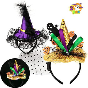 JOYIN 2 Pcs Halloween LED Headbands Light Up Witch Hat Headband, Pumpkin Sequin Hat Headbands for Halloween Costume Dress up Party Supplies, Halloween Party Favor, Cosplay, Halloween Accessories - Glow-Paradise