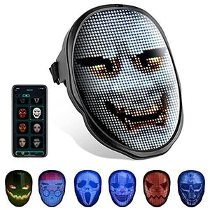 Halloween Mask LED Face Transforming Mask with Bluetooth Programmable for Halloween Masquerade Costumes Cosplay Party Light Up Mask for Adult Men Women, APP or Gesture Control, Rechargeable - Glow-Paradise