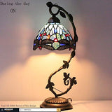 WERFACTORY Tiffany Lamp Stained Glass Table Lamp Blue Dragonfly Thin Bedside Lamp Desk Light with Metal Leaf Base 8X10X21 Inches Decor Small Space Bedroom Home Office LED Bulb Included S004 Series - Glow-Paradise