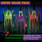 JOYIN 3 Pack 35.3" Hanging Witch with Bendable Arms, Halloween Indoor and Outdoor Decorations - Glow-Paradise