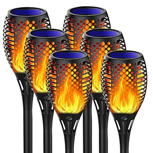 Marlrin Solar Lights Outdoor Waterproof Halloween Solar Tiki Torch Light with Flickering Flame Landscape Decoration Large 6 Pack Outside Powered Light Decorative for Garden Patio Yard Pathway Porch - Glow-Paradise