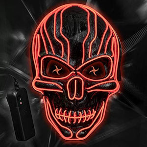 ILEBYGO LED Halloween Light Up Mask Purge Mask Scary Mask with EL Wire 3 Flashing-Modes for Halloween Festival, Party, Cos Play (Red) - Glow-Paradise