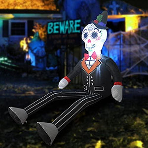 GOOSH 4 FT Halloween Inflatable Gentleman Sitting Ghost Curved Legs with LED Lights Built-in for Holiday Day of The Dead Party Yard Garden - Glow-Paradise