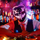 Halloween Scary Mask with LED Gloves Kit, LED Costume Mask EL Wire Light Up Mask for Halloween Costume Festival Cosplay (White&Pink) - Glow-Paradise